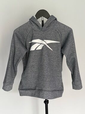 Reebok Boys Gray Youth Pullover Hoodie with White Logo Size 10/12 Pockets Spring